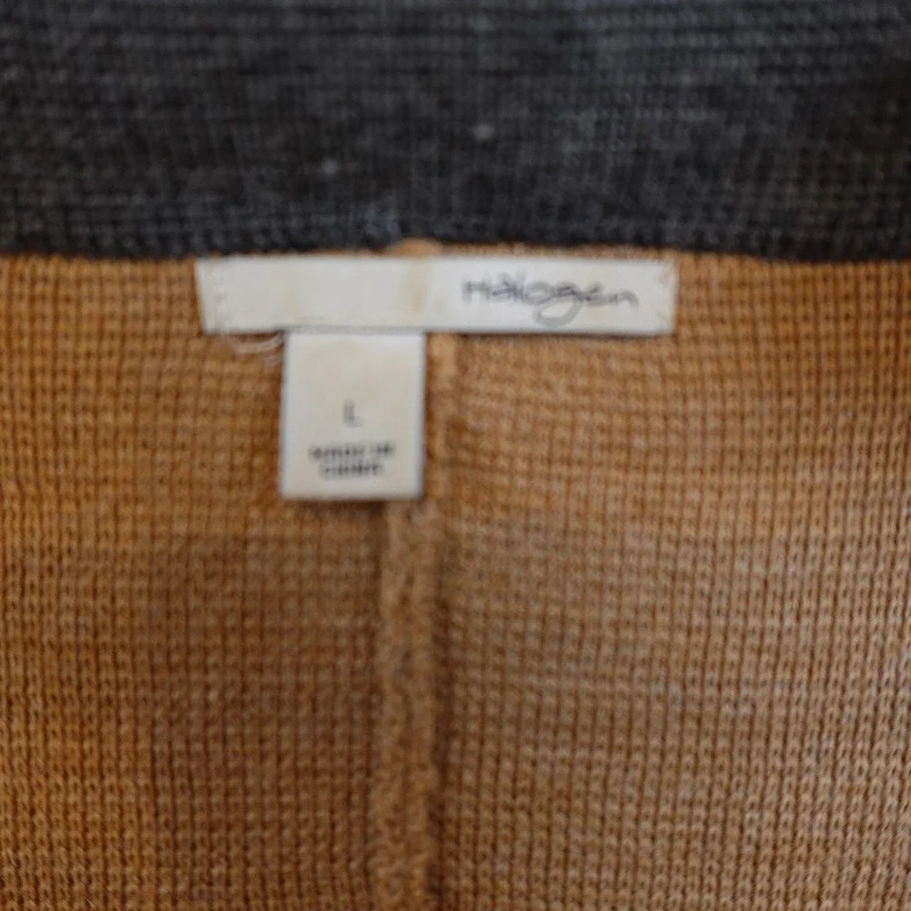 Halogen Blazer Women Large Tan Gray Colorblock Merino Wool Knit Unstructured